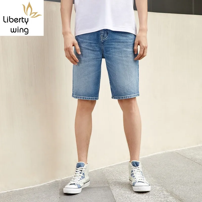 Spring Men Loose Washed High Street Casual Knee Length Jeans Fashion Blue Zipper Comfortable Denim Short Pants