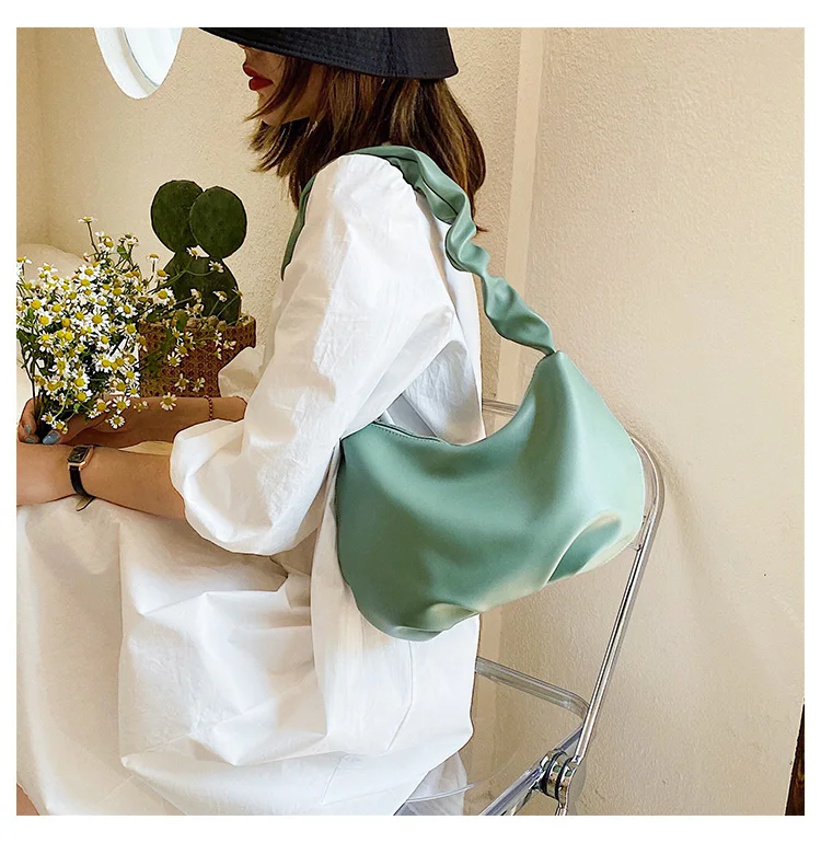 

Женская сумка на плечо, плиссированная сумка на ремне, однотонные роскошные кожаные сумки, оптовая продажа, зеленые Новые Модные Элегантные...