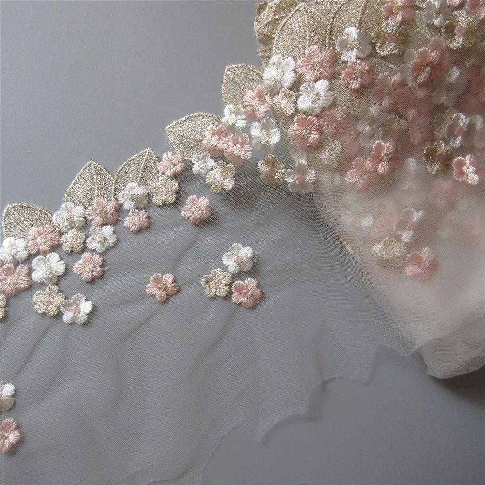 1 ярд Золотой лист розовый цветок сетка вышитая кружевная отделка лента ткань