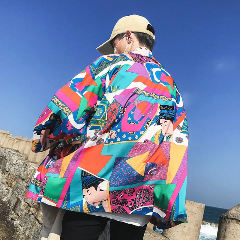 Японские Ukiyoe куртки типа кимоно 2020 мужские Harajuku уличная куртка пальто весна лето