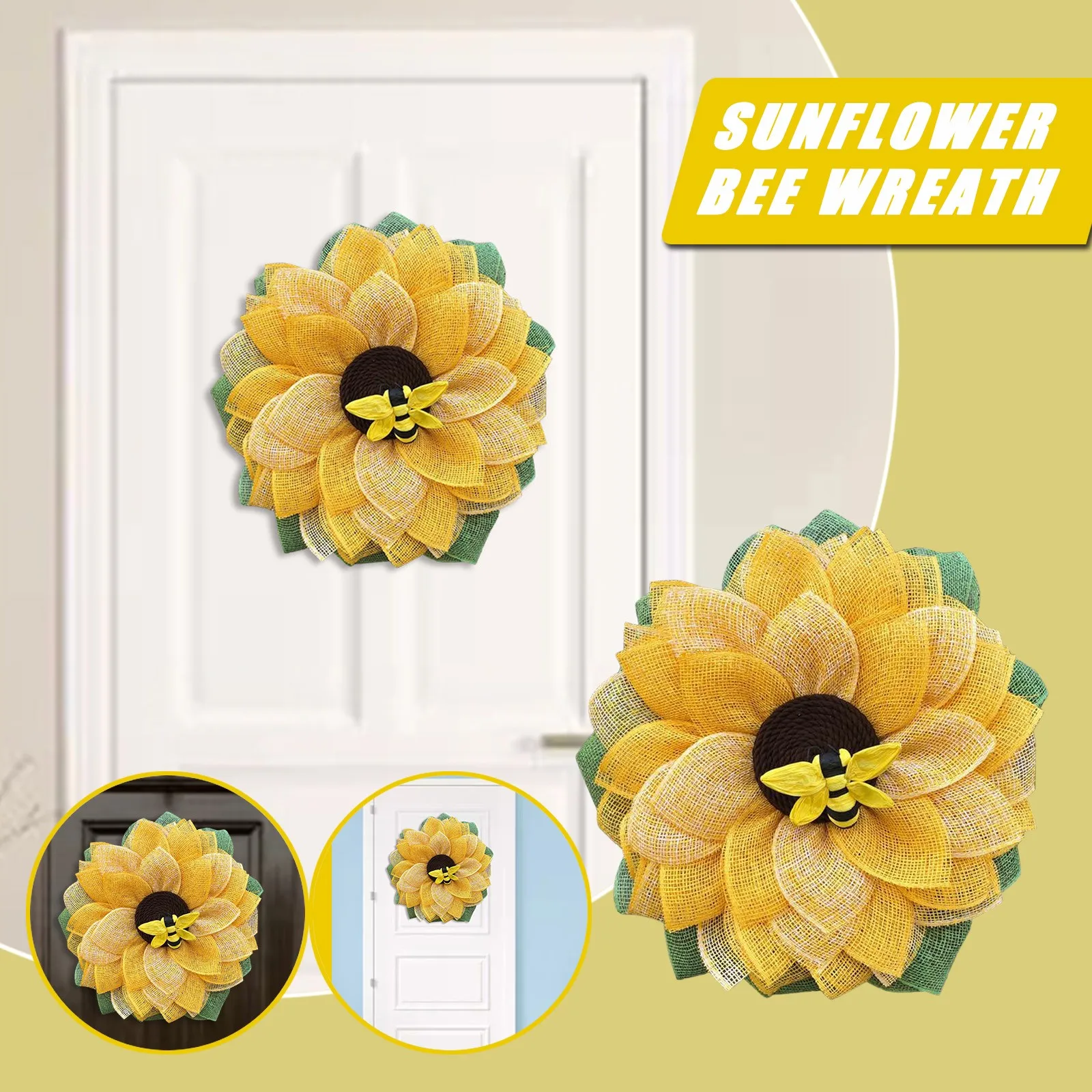 Искусственный венок двери украшения искусственные листья пчелы из подсолнухов