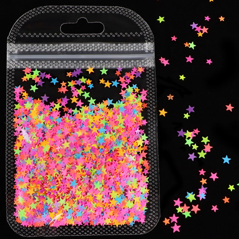 Флуоресцентные Звездные блестки 3D Неоновый пигмент для ногтевого дизайна