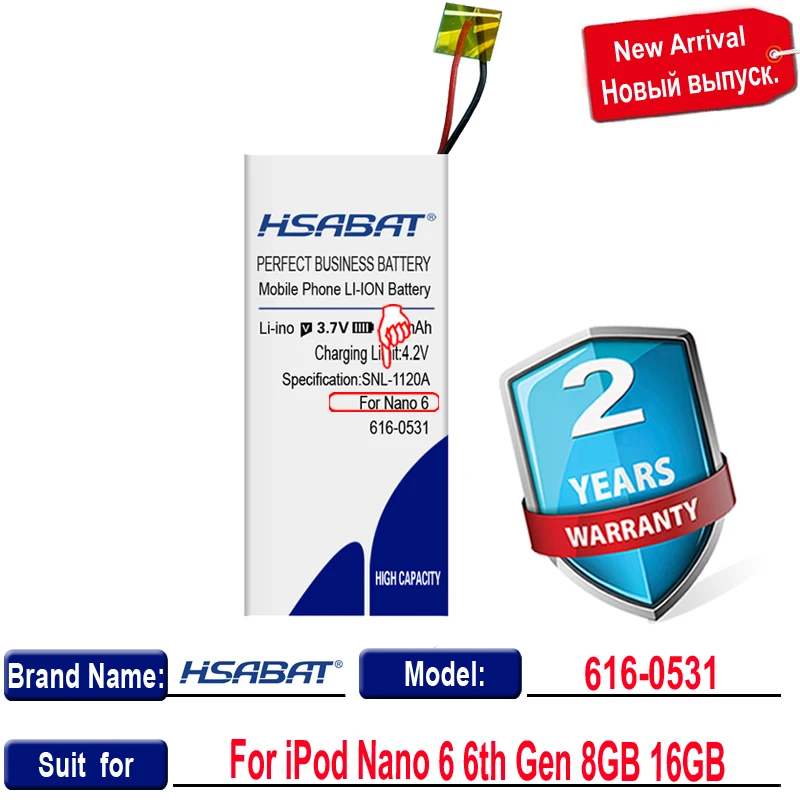 HSABAT 0 цикл 450mAh батарея для iPod Nano 6 6th Gen 8GB 16GB Высокое качество Мобильный телефон