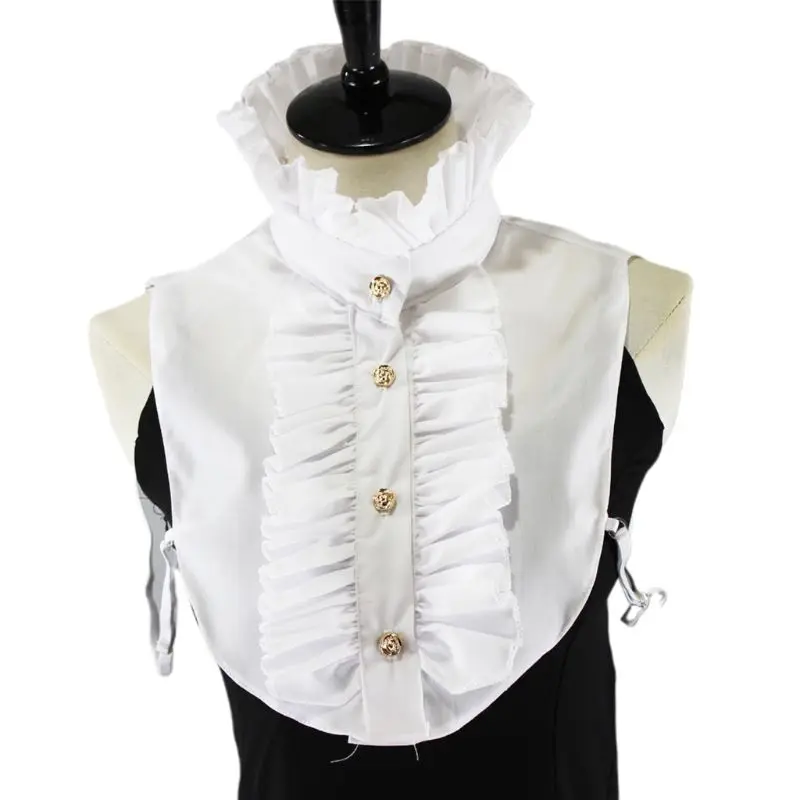 Blusa de estilo victoriano Steampunk para mujer, camisa de media camisa con volantes de loto, botones dorados, cuello falso