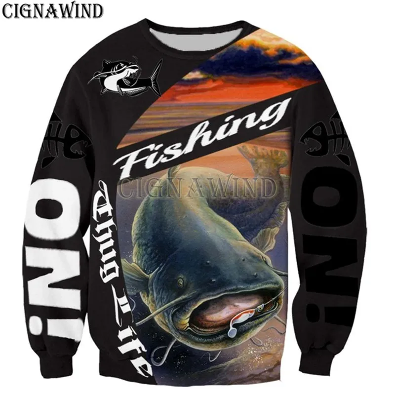 Толстовка Мужская/Женская с 3D-принтом Модный свитшот принтом сома щуки рыбалки