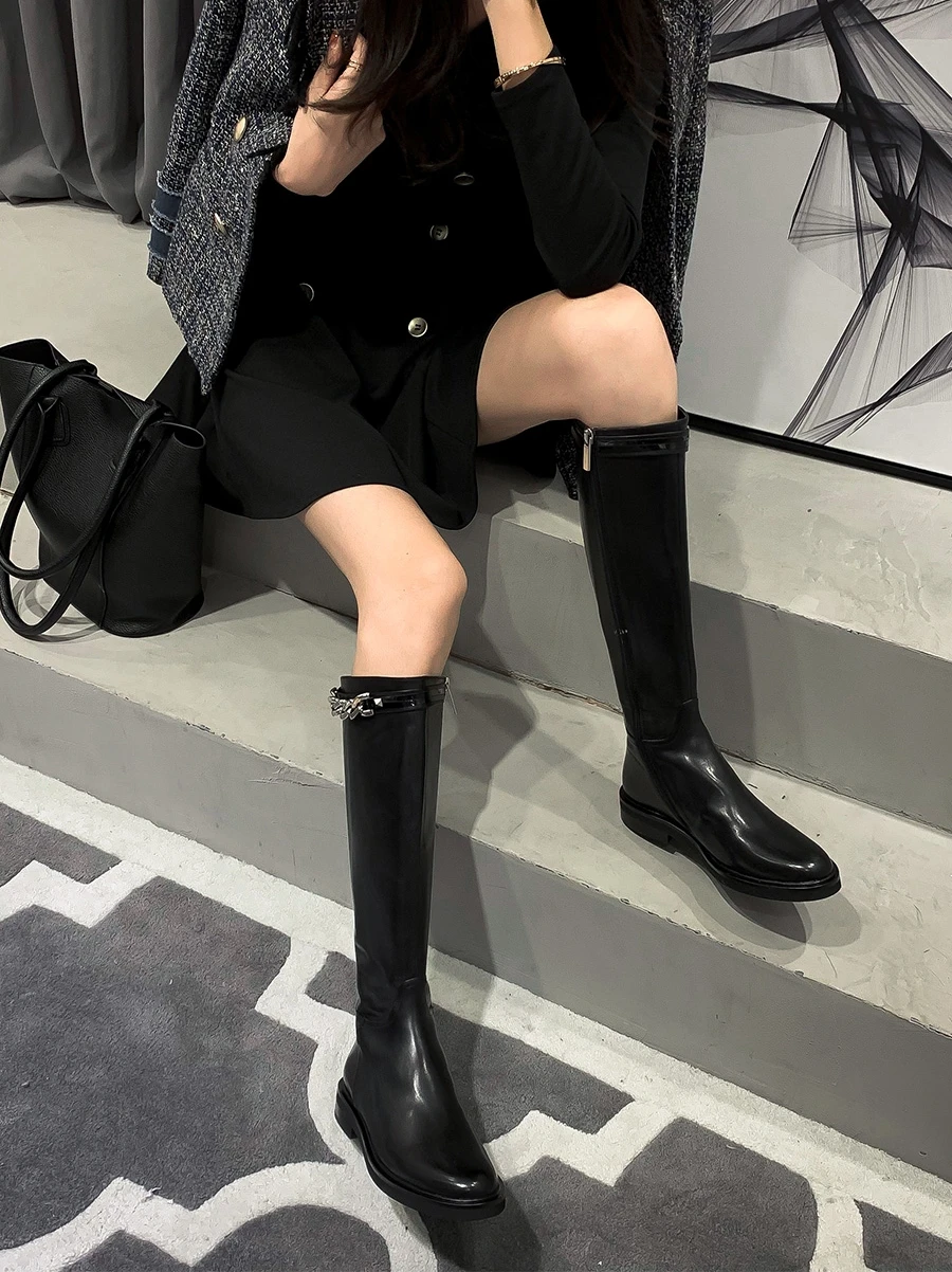 Новые женские сапоги до бедра на молнии кожаные колена теплая обувь с круглым