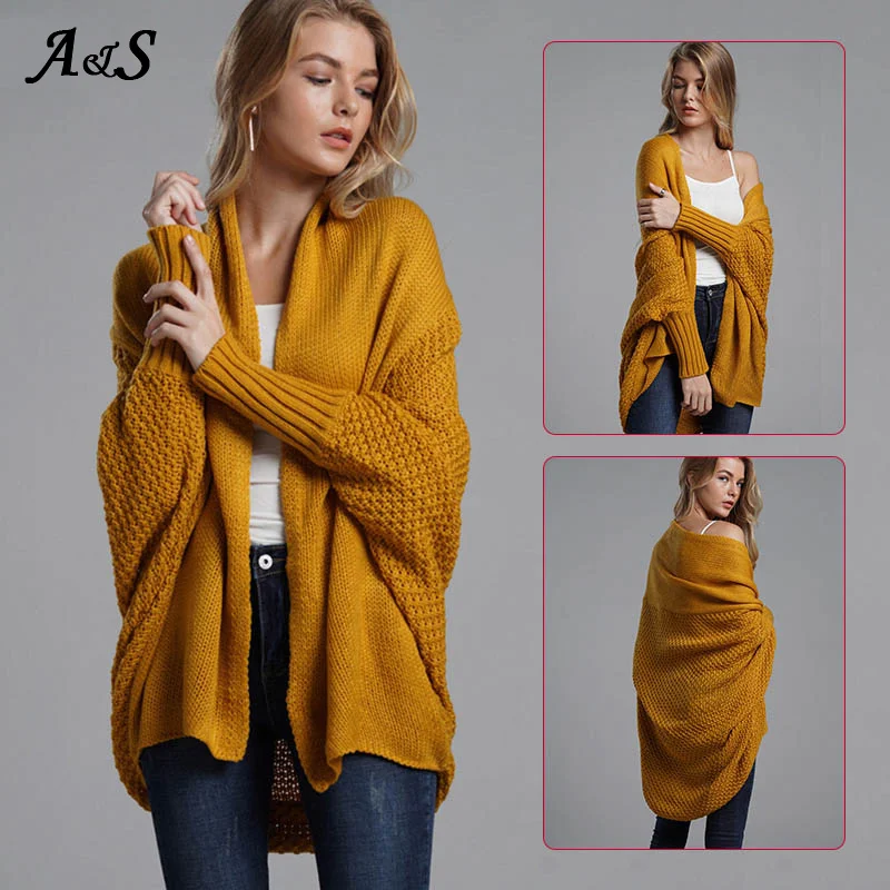 Anbenser Oversized Sweater Cardigan Knitted Women's Clothes Patchwork Batwing Sleeves Outerwear Female Winter Plus Size Overcoat |