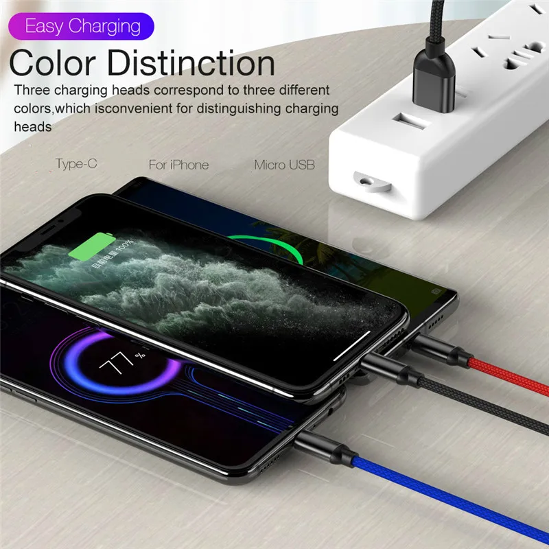 3 в 1 кабель Micro USB Type C 8pin для iPhone 11 Xr 8X7 6 6S Plus iOS 10 9 8 Samsung Nokia | Мобильные телефоны и