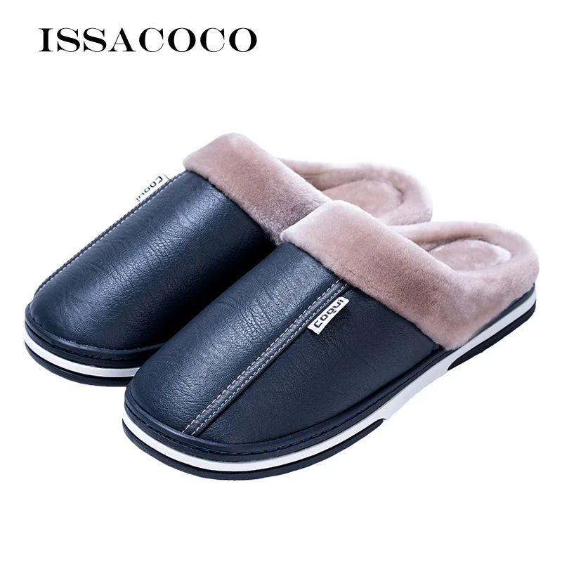 ISSACOCO/мужские тапочки; мужские плюшевые теплые домашние тапочки; пушистые водонепроницаемые тапочки на плоской подошве; кожаные тапочки; мужская обувь