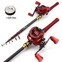 new 1 8m 2 7m red rod reel combos lure casting rod and casting reels set carbon lure fishing pole telescopic trout rod lure