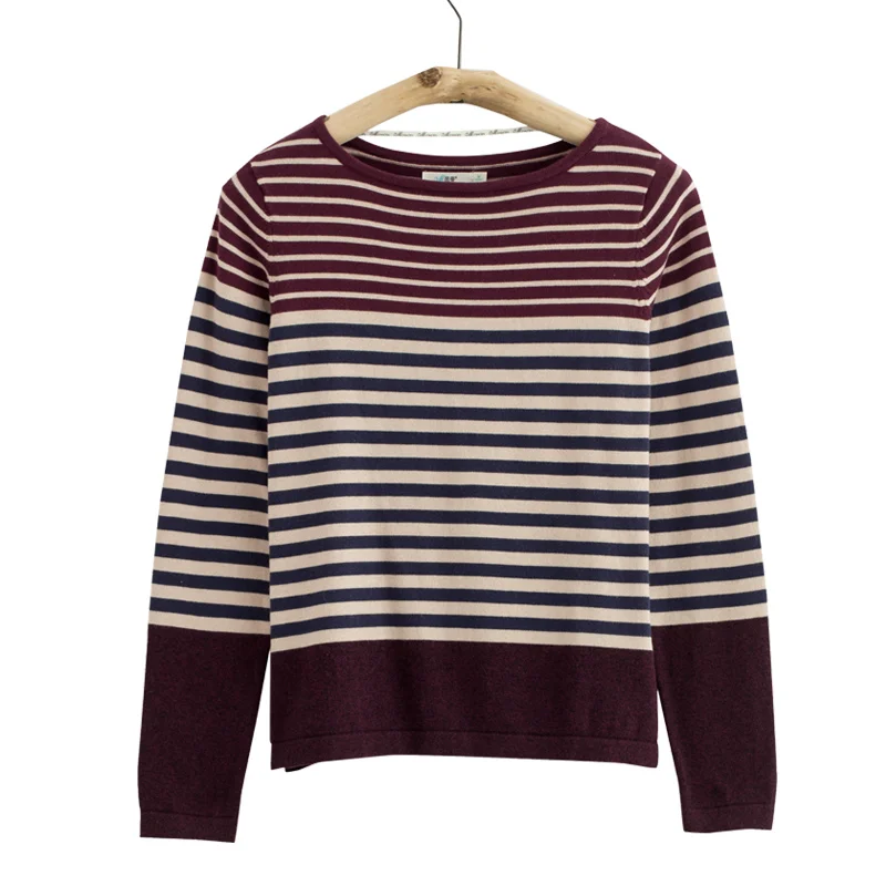 INMAN Women Spring Autumn NEW All-match Casual O-Neck Striped Pullover Sweater Long Sleeve Knitting Tops | Женская одежда