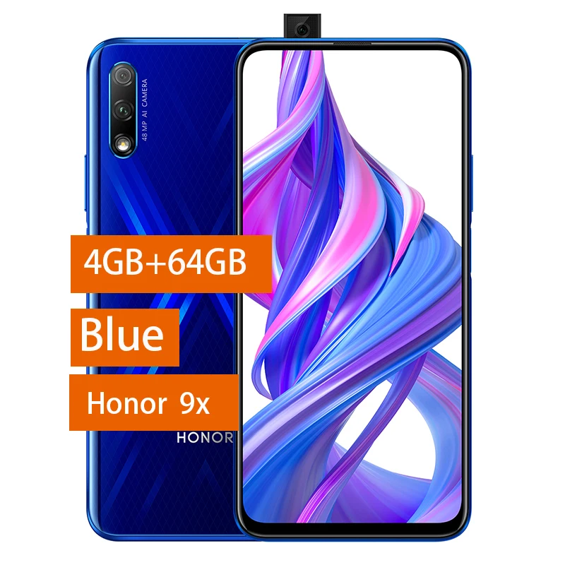 9X Blue 4G 64G Honor 9X Смартфон Honor 9X Pro 4000 мАч батарея 7нм Kirin 810 48MP Авто всплывающий caemra Google Play поддержка - Цвет: 9X Blue 4G 64G