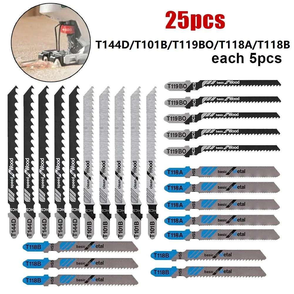 

25PCS Assorted T-Shank Jig Saw Blades Saber Scroll Pattern Cutting Tools