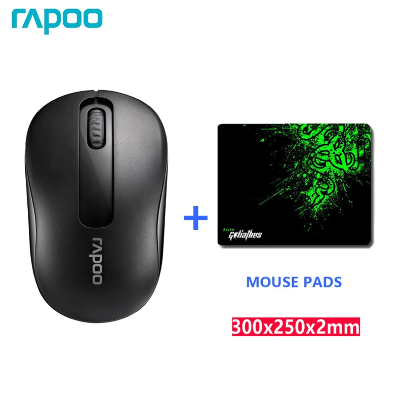 Black with pads Оригинальная Беспроводная оптическая мышь Rapoo, 2,4G, надежная, 1000 dpi, мини-мышь для компьютера, ноутбука, настольного компьютера, игр, бесплатные коврики для мыши - Цвет: Black with pads