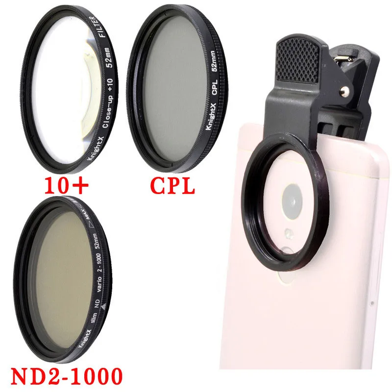 KnightX Phone Camera Macro Lens CPL Star Variable ND Filter all smartphones 37mm 52mm 55mm 58mm ND2-1000 polarizing polar line