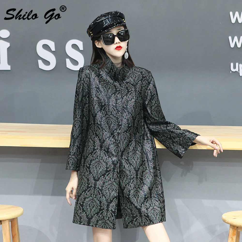 

Elegant Stand Collar Floral Printed Single Breasted Coat Women Winter Streetwear Genuine Leather Coat Casual Sheepskin Outwear