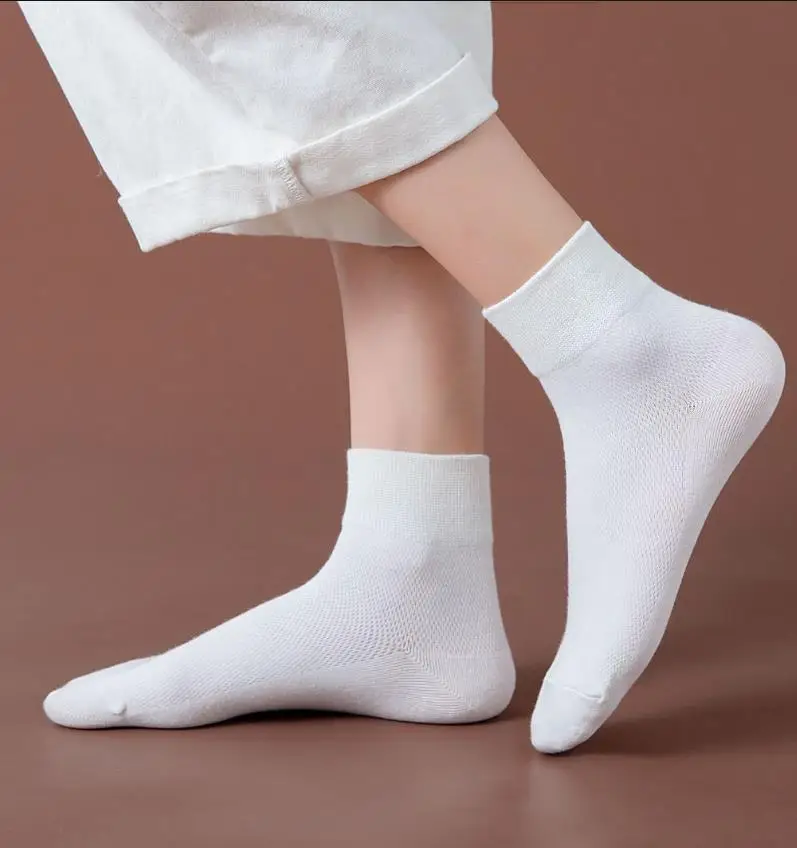 20pcs - 10pairs/lot Solid Mesh Women's Short Socks Ankle Socks Women | Spring Summer Breathable Thin Boat Socks image 2