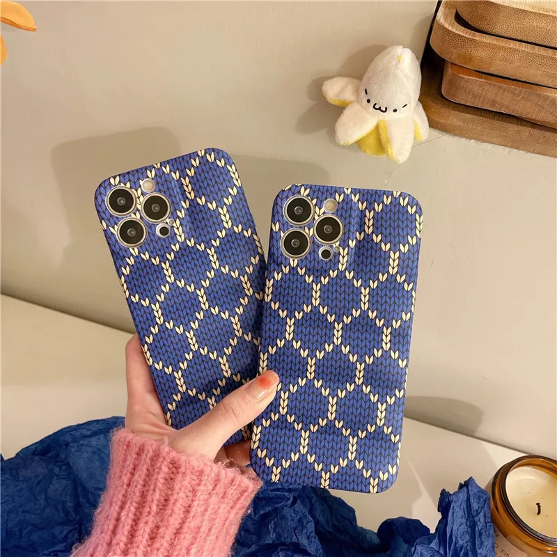

INS Sweater Plaid pattern phone case For iphone 13 13Pro 12 Pro Max 11 X XR Xs max 7 8 Plus Soft TPU Len Protective Back Cover