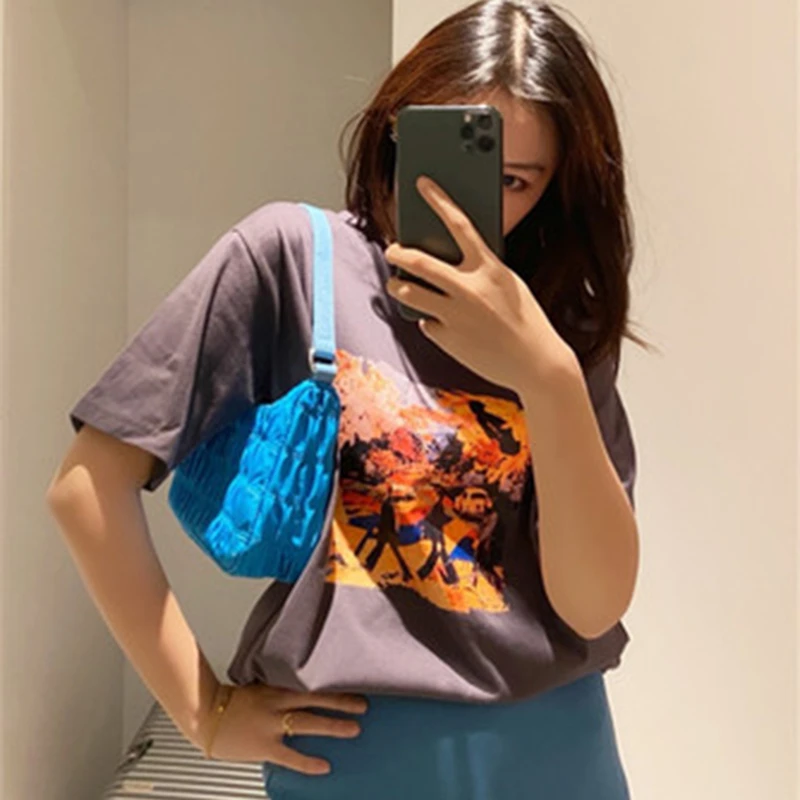 Женская сумка тоут плиссированная карамельного цвета нейлоновая летняя 2020|Сумки