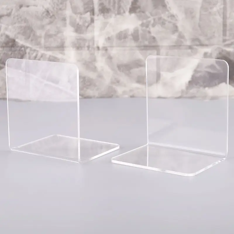 2Pcs Clear Acrylic Bookends L-shaped Desk Organizer Desktop Book Holder School Stationery Office Decorative Accessories - купить по