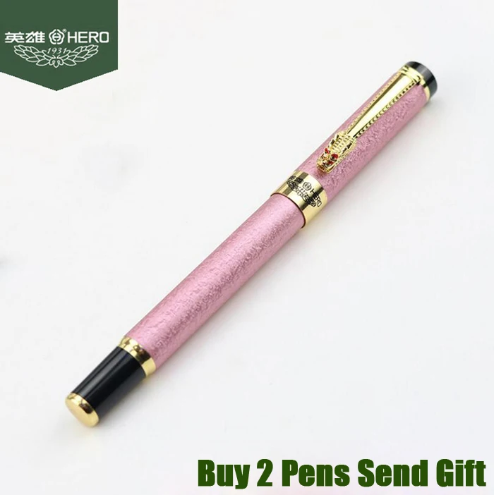 Pink Металлическая авторучка Hero, деловая, для руководителя, дракон, кристалл, алмазные чернила, ручка для письма, купить 2 ручки, отправить подарок - Цвет: Pink