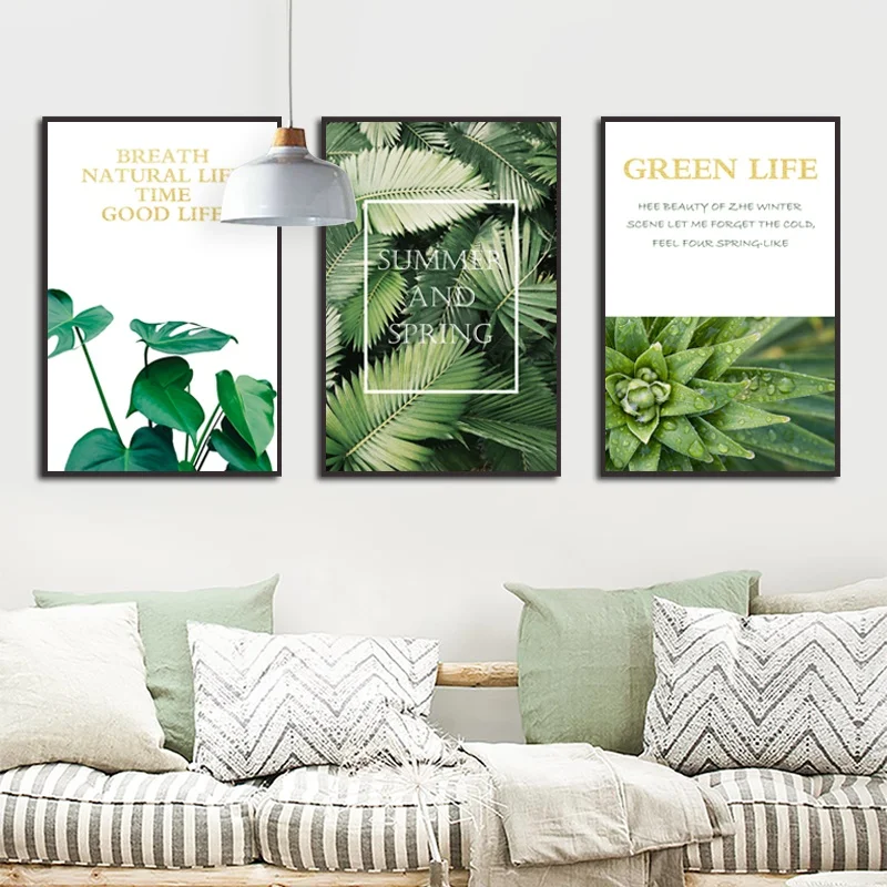 

Nordic Canvas Painting Wall Art Poster Modern Plant Green Leaves Painting and Printmaking Home Decor Living Room Mural Frameless