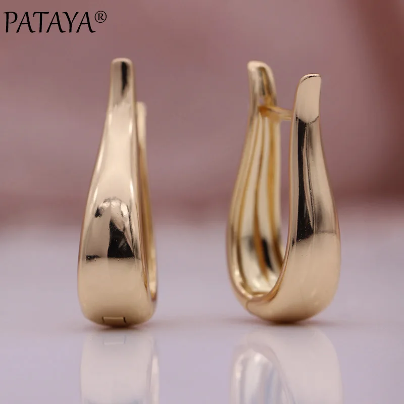 

PATAYA New Glossy Unique Long Dangle Earrings 585 Rose Gold Women Big Earrings Party Hyperbole Simple Fine Noble Fashion Jewelry