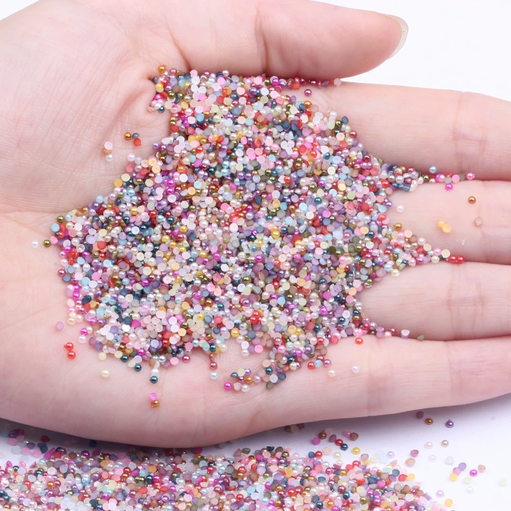 

1000pcs 1.5mm Half Round Pearls Many Colors Round Flatback Glue On Crafts Resin Scrapbooking Beads DIY Jewelry Nails Art