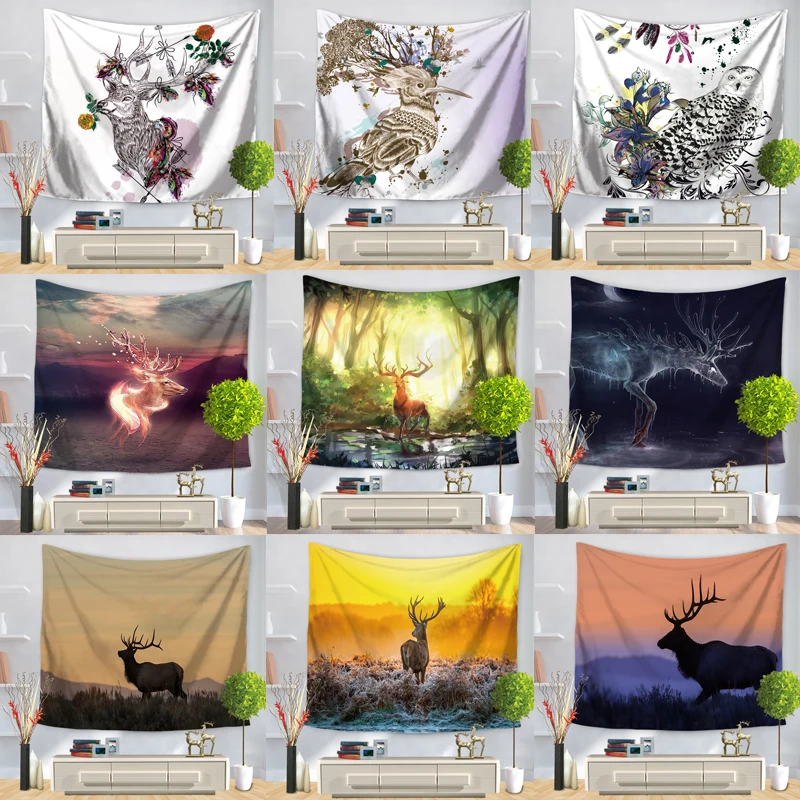 Лося настенный гобелен мечтательный лес лося для посадки деревьев хиппи