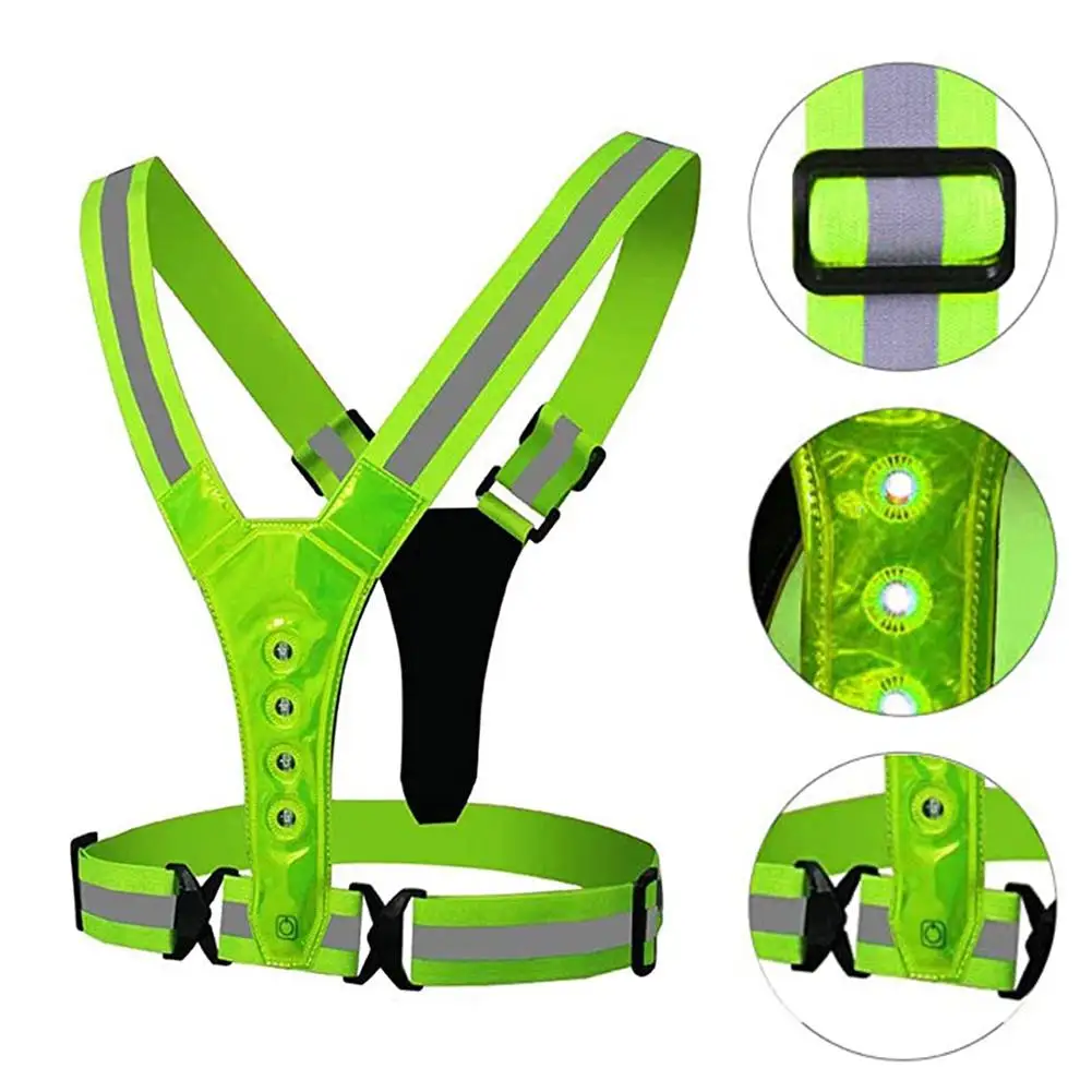 High Visibility LED Light Cycling Vest Outdoor Running Riding Reflective Safety Adjustable Elastic Strap Fluorescence Work | Спорт и