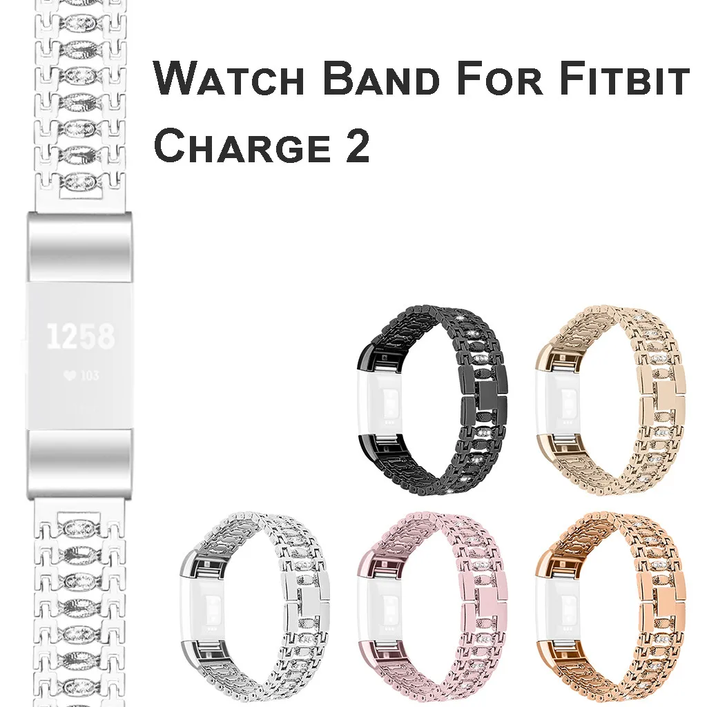 

Bling Stainless Steel Metal Bracelet Strap Band For Charge 2 Smart Watch Vervangbare Smart Watch Ondersteuning Accessoires