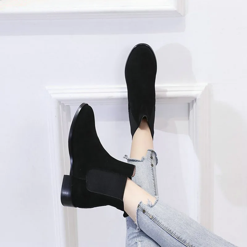 Женские ботинки челси на толстом каблуке короткие модные кожаные ботильоны в