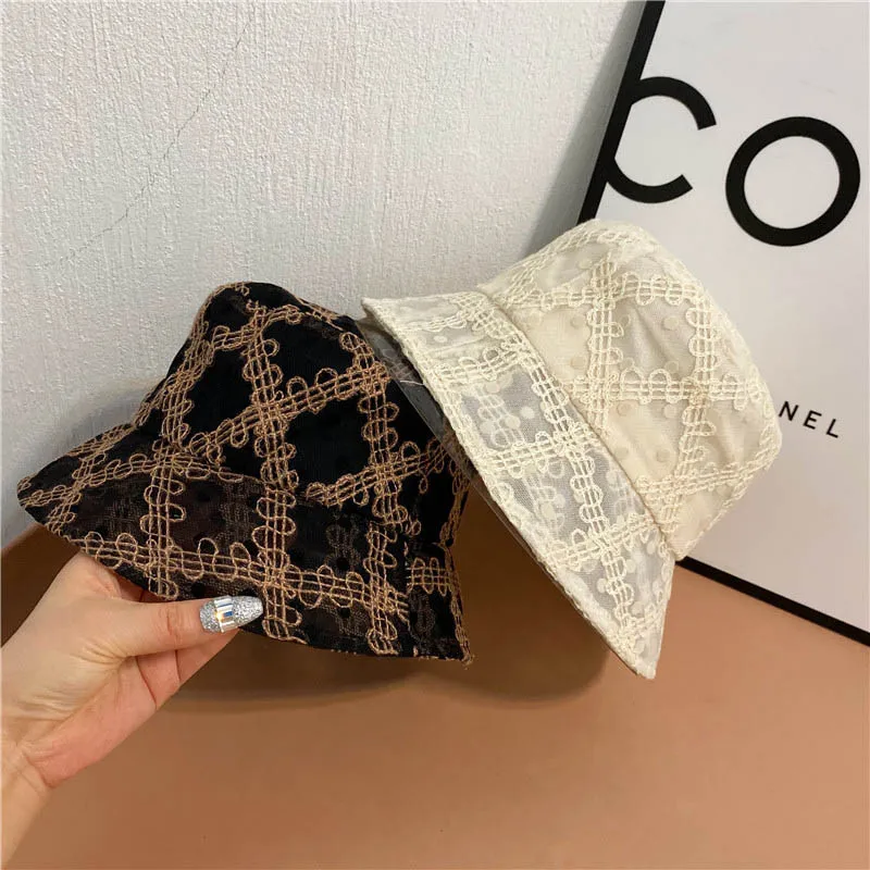 2021 Cap Summer New Women Lace Musical Note Bucket Hats England Fashion Elegant Breathable Sun Protection Sun Hats QDKPOTC
