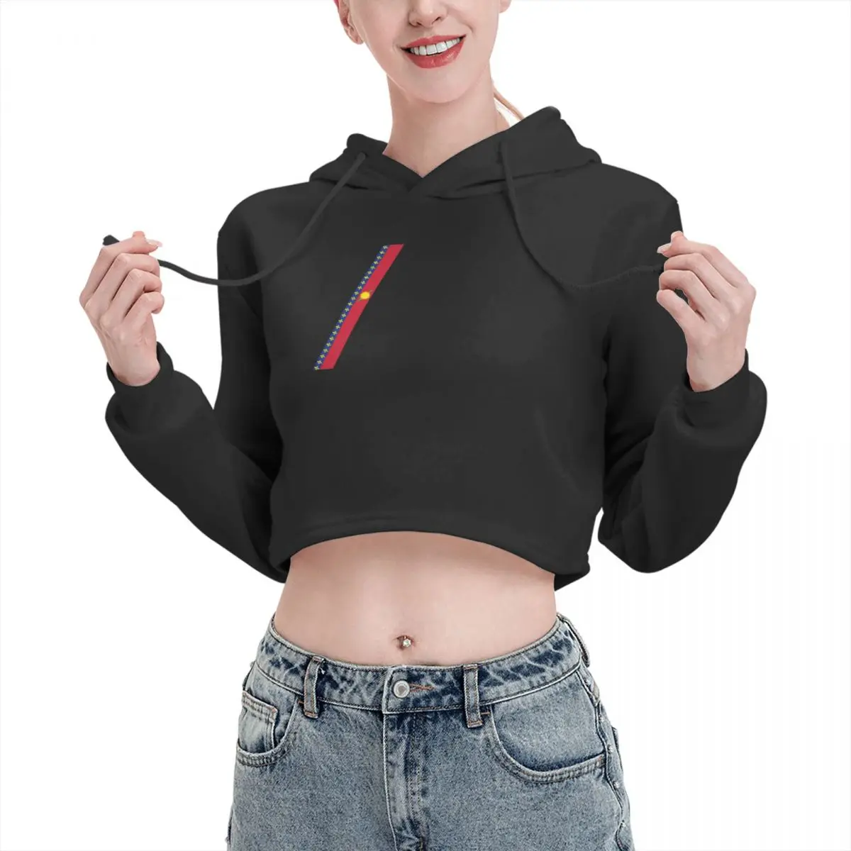 

Open navel Cat Ear Hoodie Sweater Guadeloupe Stripe Flag With hood Joke sexy Print R276 pullover