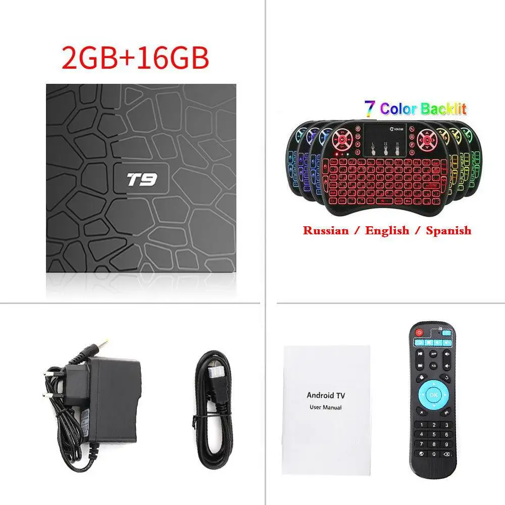 2GB16GB Backlit i8 Смарт ТВ приставка Android 9,0 RK3318 4 Гб ОЗУ 64 Гб ПЗУ Четырехъядерный 4K телеприставка 2,4G/5G двойной wifi медиаплеер T9 ТВ приставка 2G16G - Цвет: 2GB16GB Backlit i8