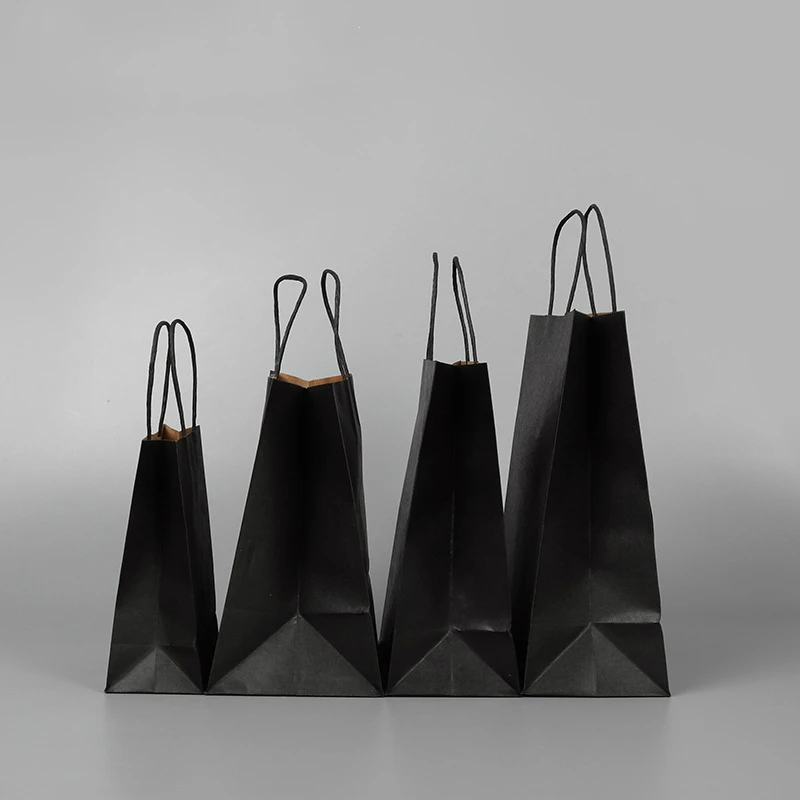 10 шт./лот высококачественный пакет из крафт бумаги с ручками элегантные черные