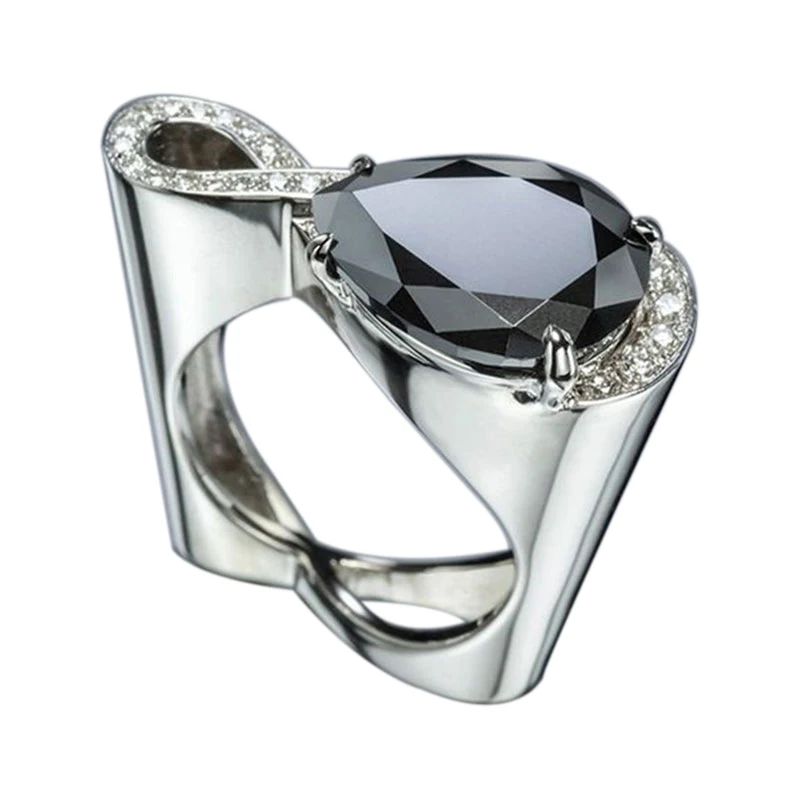 

Charm Jewelry Fashion White Rhinestones Black Zircon Ring For Women Accessories Party Ring Lover Gift