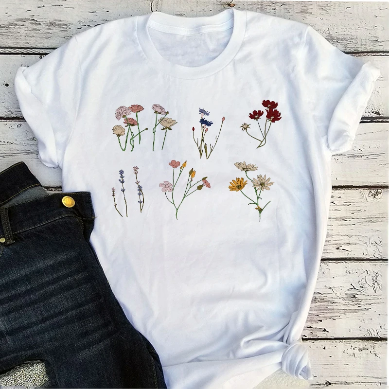 

Plant Flowers Tshirt Summer Plus Size 2021 Women Fashion Clothing Casual Kawaii Womens Clothing Aesthetic Tee XL