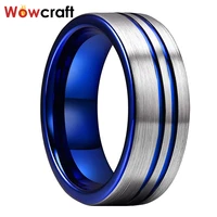 8mm mens womens tungsten carbide blue ring wedding bands comfort fit pip cut with double offest lines
