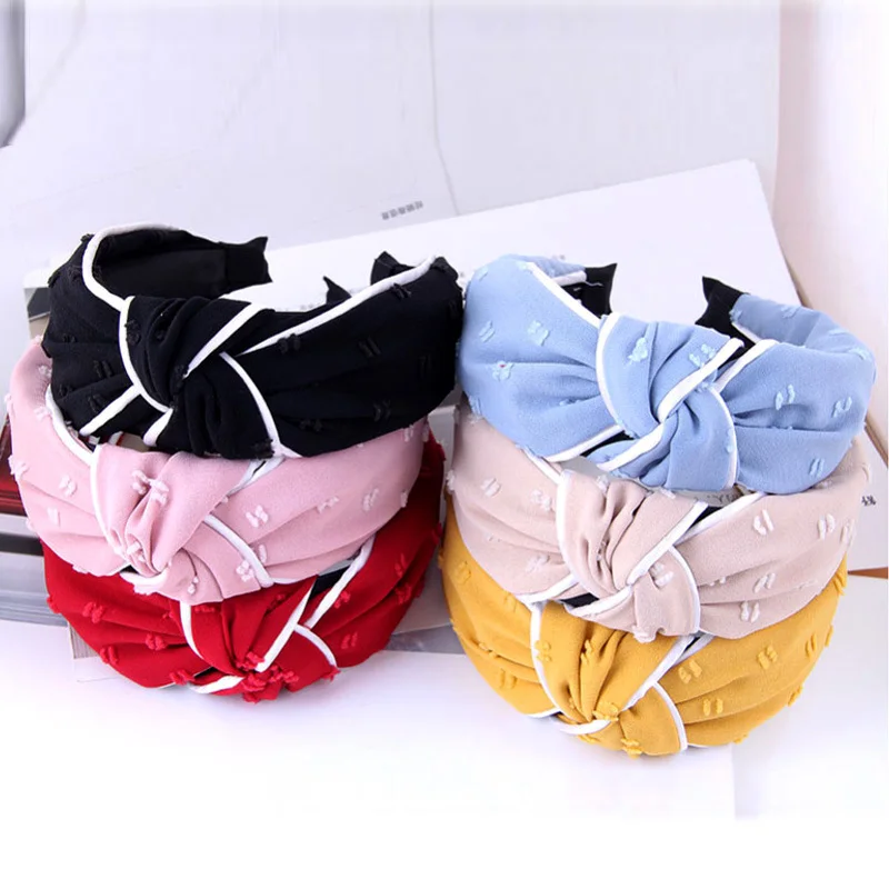 

2021 Fashion Solid Color Hairbands For Women Hair Accessories Korean Simple White Border Cross Knot Hoop Headbands Girls Jewelry