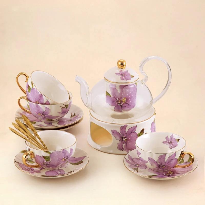 

Европейские пасторальные фарфоровые чайные чашки с лилией, набор из горшка, британская фарфоровая чайная чашка, кофейная чашка, блюдце, наб...