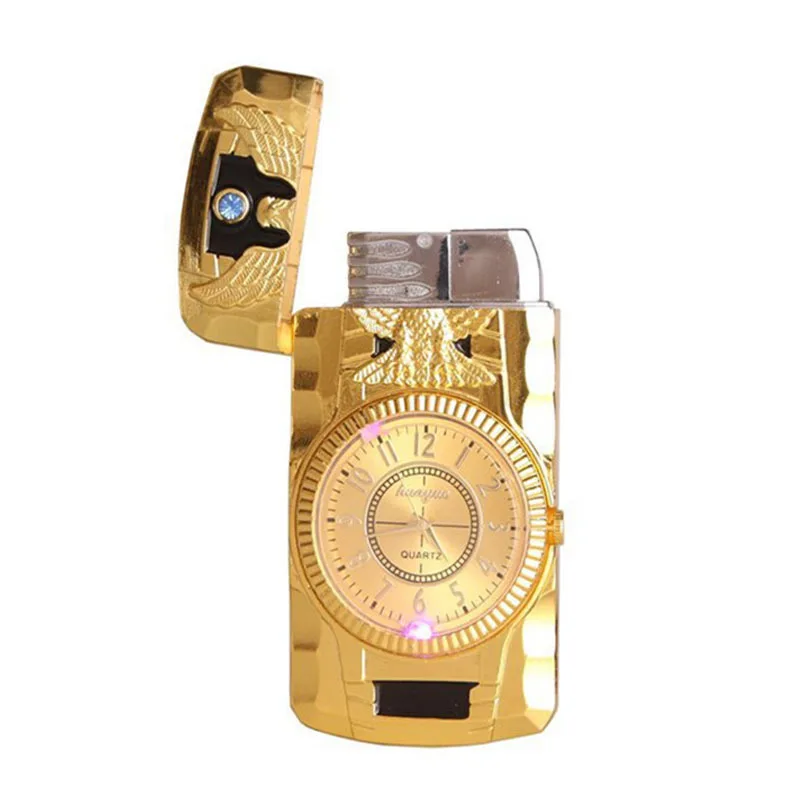 

Creative metal straight blue flame windproof inflatable lighter watch colorful lamp smoke accesoires l