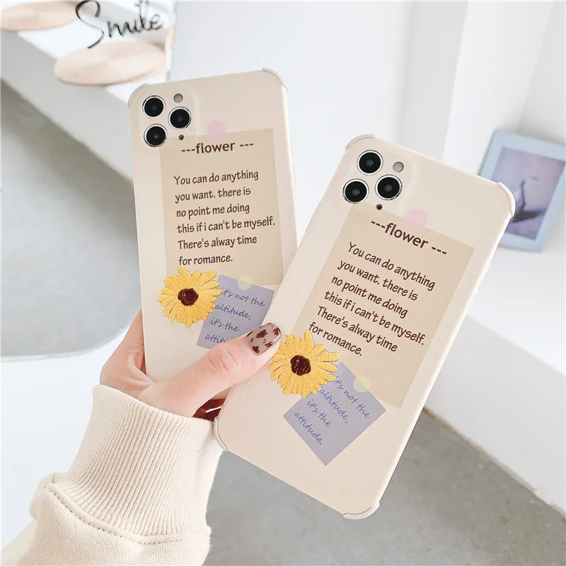 Модный Вышитый Чехол для телефона с маргариткой и надписью iPhone 11 Pro Max 7 8 Plus SE2020 X XR