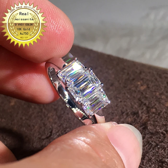 

Solid 18K Gold Au750 2ct Moissanite Diamond Ring D color VVS With national certificate MD002