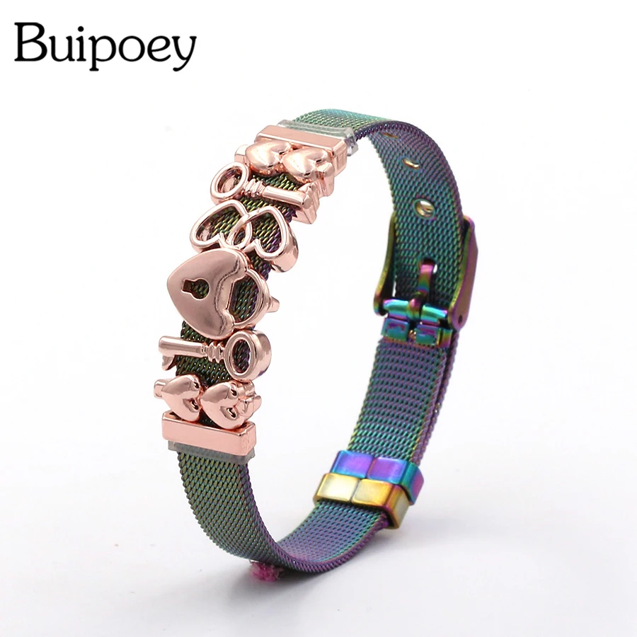 Buipoey из нержавеющей стали браслеты для мужчин и женщин Красочные оригинальный