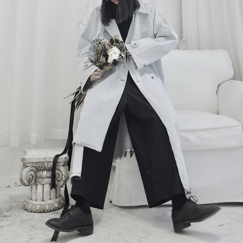 Новинка 2019 корейский стиль женский длинный винтажный белый Тренч однобортный