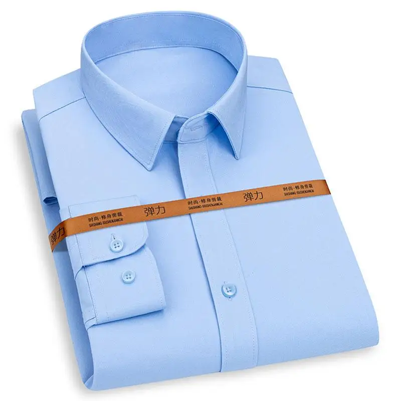 

Мужская классическая рубашка, белая однотонная деловая эластичная рубашка без карманов, с длинными рукавами, весна-осень 2019