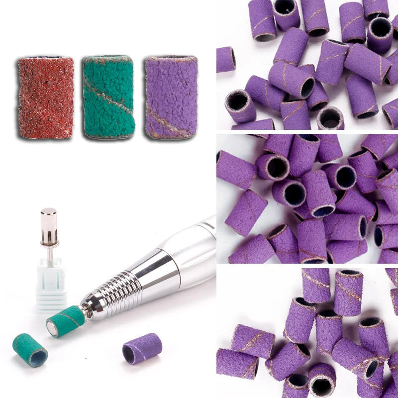 

100pcs 80/120/180 Grit Nail Art Sanding Bands Gel Polish Remover Tool Accessory for Electric Nail Machine Nail Drill Bits