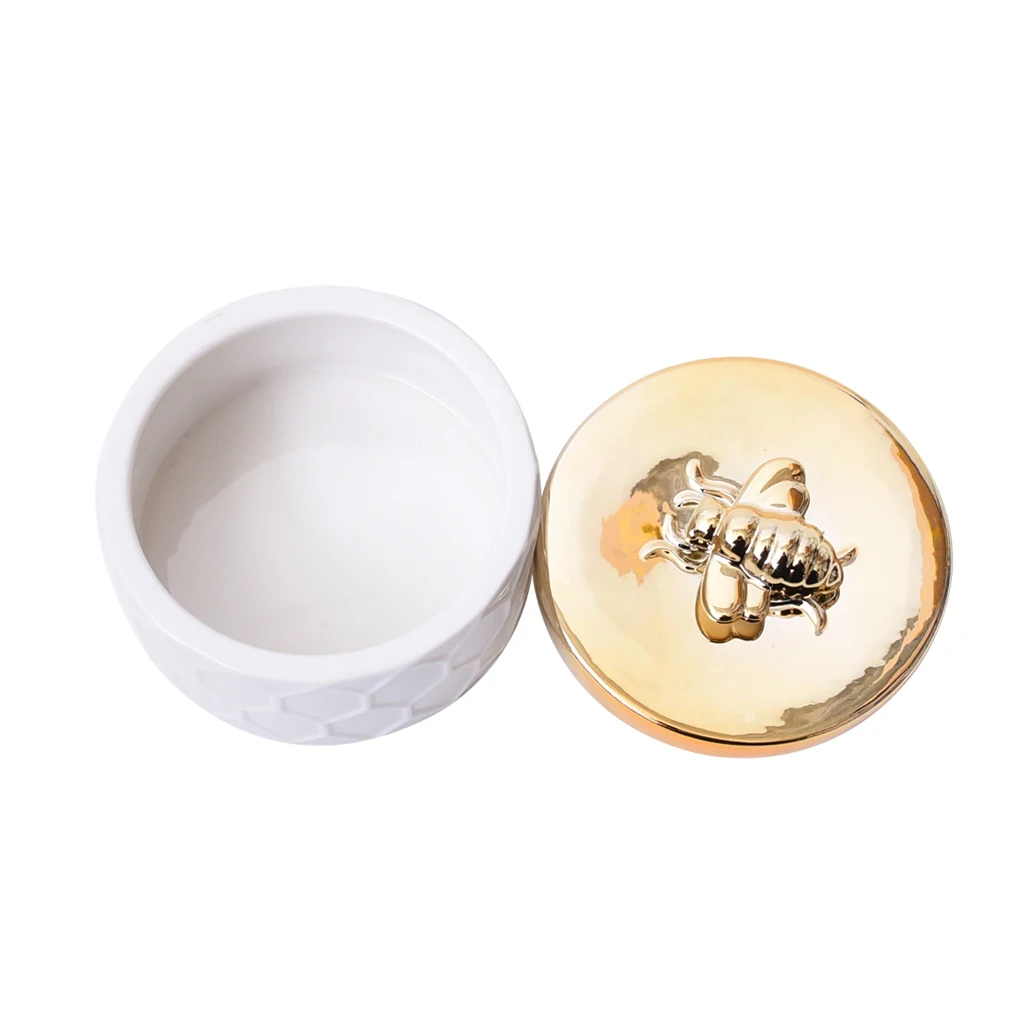 

blesiya Bee Lid Honeycomb Embossed Ceramic Charms Fashion Jewelry Storage