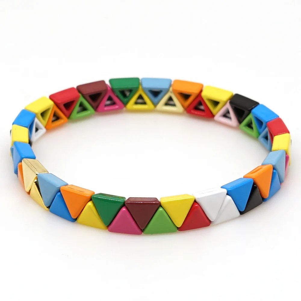 Shinus Pulseras Mujer Moda радужные эмалированные плитки браслеты для женщин браслет богемные красочные Bileklik летние модные ювелирные изделия - Окраска металла: RO-B190087E